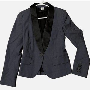 Marc Jacobs Wool Suit Tuxedo Jacket Blazer Navy Blue Gray Black Tie Formal Sz 6